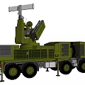 Green Military Functional Vehicle With Large Radar System And Multi Wheeled Design