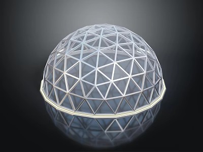 Transparent Geometric Grid Sphere Structure With Reflective Surface And Metal Frame Design 3d model