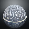 Transparent Geometric Grid Sphere Structure With Reflective Surface And Metal Frame Design