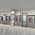 Modern Clothing Store Interior With Black Metal Racks Hanging Apparel Light Walls And Mirrors