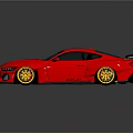 Red Sports Car With Pink And Black Stripes Gold Wheels And Rear Spoiler