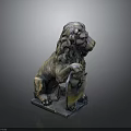 Sitting Bronze Lion Sculpture With Mane Clawing Ball On Square Base