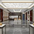 Zhengshan Tang Showroom Interior With Display Cabinets Decorative Ceiling And Marble Floor