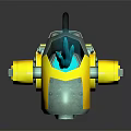 Yellow and Blue Mechanical Robot Character With Blue Light And Mechanical Legs
