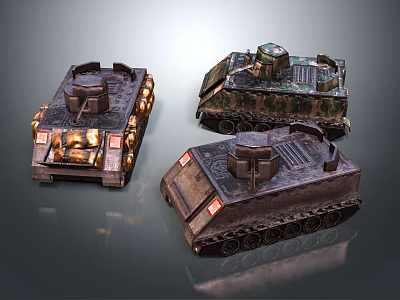 Detailed Military Vehicles Models With Tracks Turrets And Camouflage Design 3d model