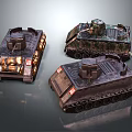 Detailed Military Vehicles Models With Tracks Turrets And Camouflage Design