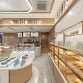 Modern Dessert Shop Interior With Glass Display Cases Fresh Desserts Drinks And Wooden Counter