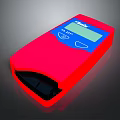 Red Electronic Device With Blue Panel Digital Screen And Control Buttons