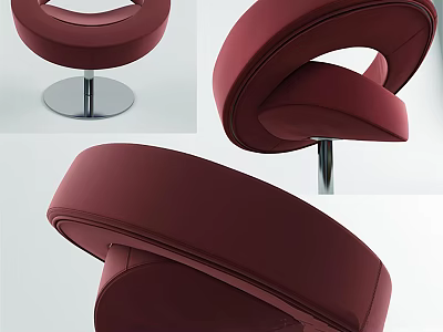 Modern Burgundy Leather Leisure Chair With Curved Design And Metal Base 3d model