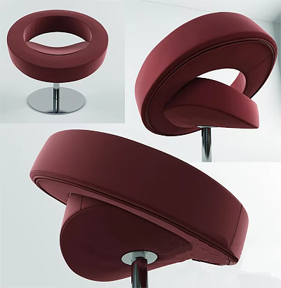 Modern Burgundy Leather Leisure Chair With Curved Design And Metal Base 3d model