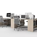 Modern Office Desk Setup With Computers Office Chairs And File Cabinets 3d model