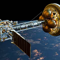 Advanced Satellite With Solar Panels Orbiting Earth In Outer Space