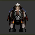 Decorated Brown And White Rhinoceros With Saddle Armor And Flame Decorations