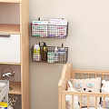 Wall Mounted Wire Storage Baskets Organizing Baby Items In Tidy Nursery Room 3d model