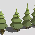 Green Layered Coniferous Trees With Brown Trunks In Row Cartoon Style