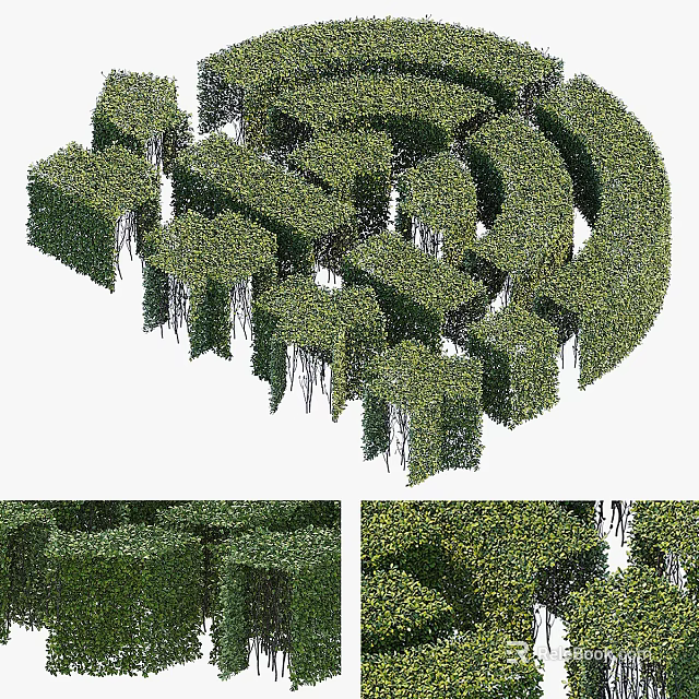 Intricate Green Hedge Maze Structure With Trimmed Foliage And Detailed Design 3d model 