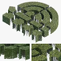 Intricate Green Hedge Maze Structure With Trimmed Foliage And Detailed Design