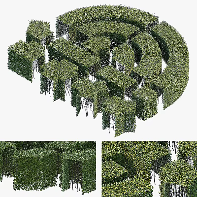 Intricate Green Hedge Maze Structure With Trimmed Foliage And Detailed Design 3d model