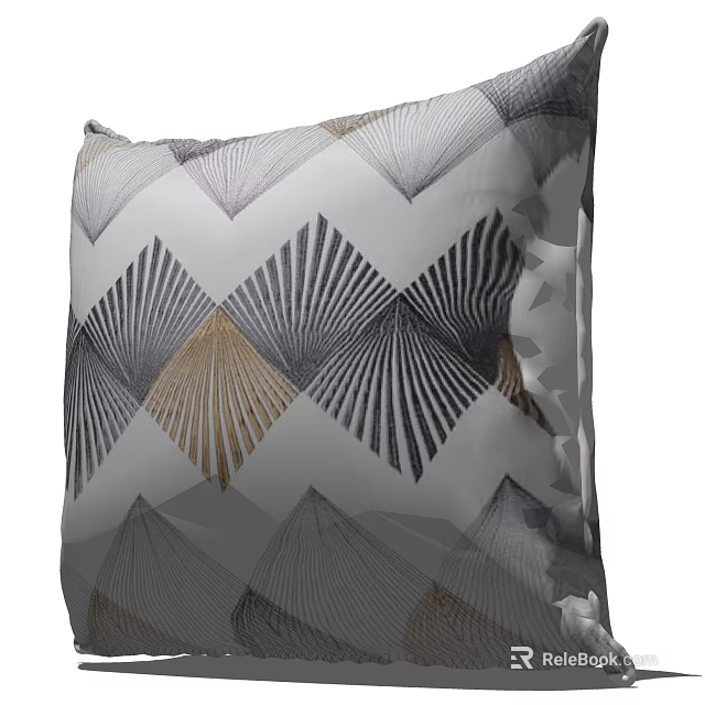Decorative Pillow With Fan Shaped Geometric Pattern In Gray And Gold Tones 3d model 