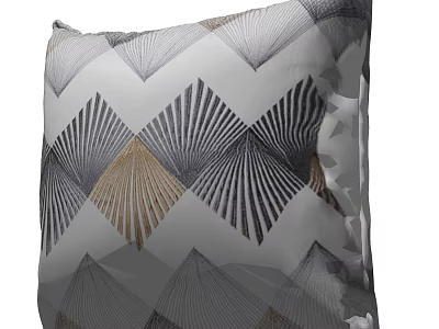 Decorative Pillow With Fan Shaped Geometric Pattern In Gray And Gold Tones 3d model