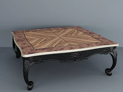 Classic Wooden Coffee Table With Carved Black Legs And Inlaid Top Design 3d model