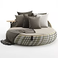 Irregular Shaped Sofa With Woven Design Red Gray Pillows Checkered Blanket And Side Table 3d model