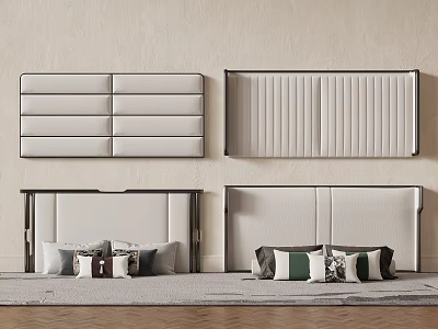 Modern Minimalist Bed Background Wall Designs With Upholstered Panels And Decorative Pillows 3d model