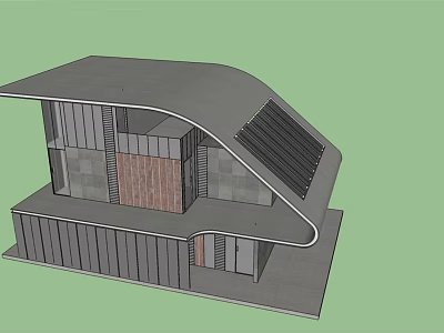 Modern Detached House with Solar Panels on Curved Roof and Contemporary Facade Design 3d model