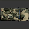 Camouflage Painted Military Vehicle with Roof Mounted Equipment and Rugged Off Road Design