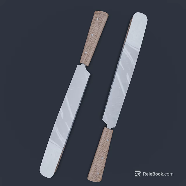 Dual Blade Weapons With Silver Blades And Wooden Handles On Dark Background 3d model 