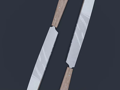 Dual Blade Weapons With Silver Blades And Wooden Handles On Dark Background 3d model