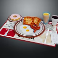 Delicious Breakfast Spread With Donut Toast Fried Eggs Sausages Orange Juice Coffee And Newspaper Mat