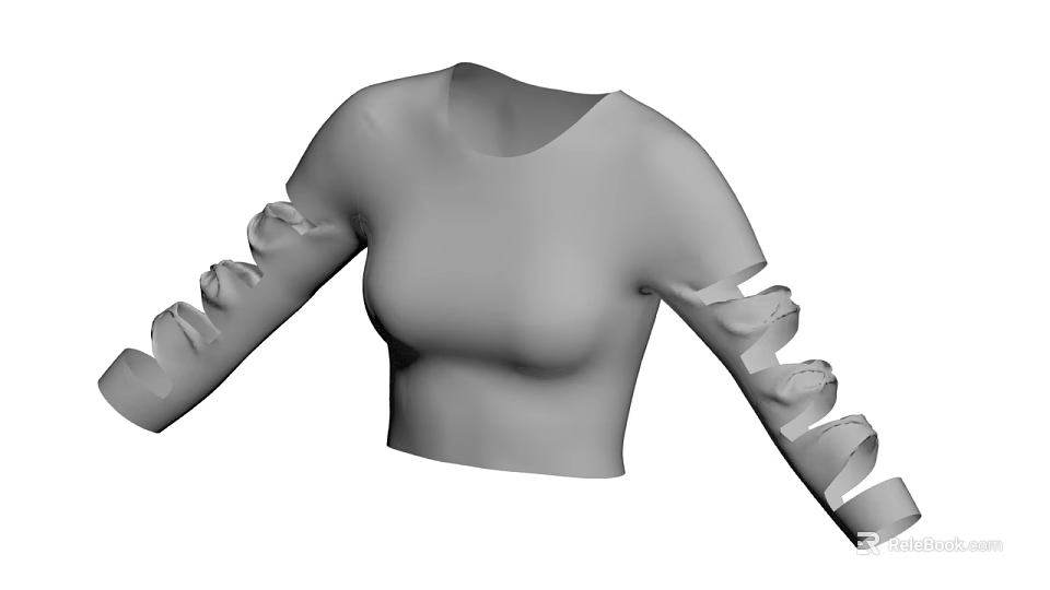 Gray Cropped Short Sleeve Top With Ripped Sleeves And Fitted Design 3d model 