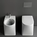 Modern White Toilet In Sleek Bathroom Interior With Bidet And Chrome Faucet