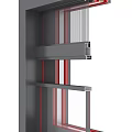 Gray Metal Structural Profile With Red Vertical Stripes And Horizontal Bars