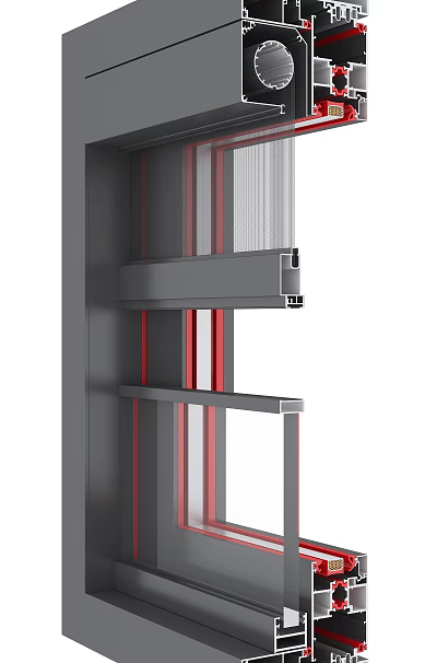 Gray Metal Structural Profile With Red Vertical Stripes And Horizontal Bars 3d model