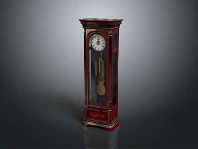 Classic Wooden Grandfather Clock With Glass Panel White Dial And Pendulum 3d model