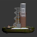 Different Industrial Facility Models With Red Brick Metal Frame And Green Base Designs
