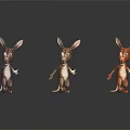 Three Different Colored Standing Cartoon Kangaroo Characters With Dark Background Reflections