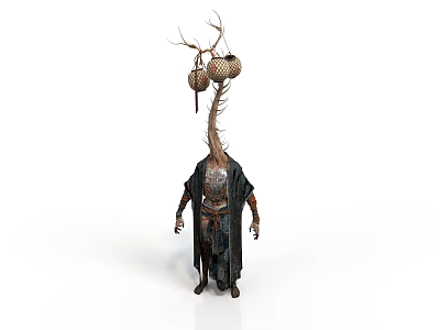 Organ and Hair Features of Humanoid in Robe with Spherical Organs and Tentacle like Hair 3d model