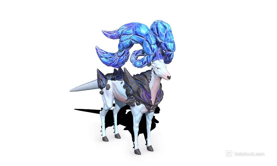 White Deer With Blue Crystal Antlers And Ornate Black Purple Accents 3d model 