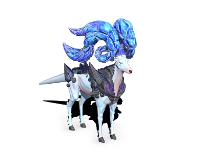 White Deer With Blue Crystal Antlers And Ornate Black Purple Accents 3d model