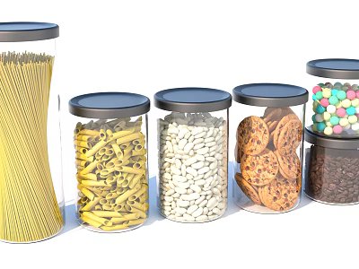 Canned Snacks Glass Jar Casual Snacks Candy Biscuits Rainbow Sugar 3d model