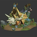 Cartoon Tribal Tent Scene With Bull Horns Bone Decorations Plants And Stones