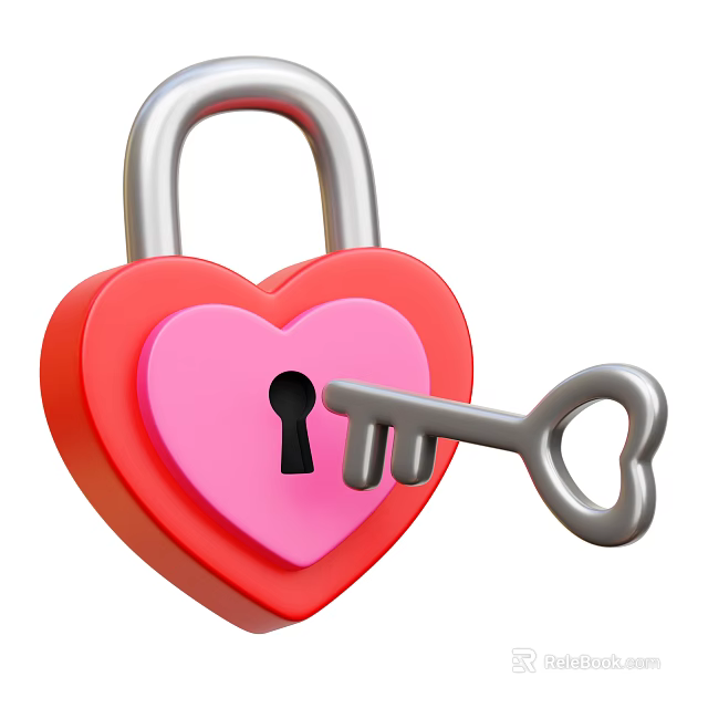 Home Decorative Ornament Set with Red Pink Heart Lock and Heart Key 3d model 
