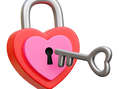Home Decorative Ornament Set with Red Pink Heart Lock and Heart Key 3d model
