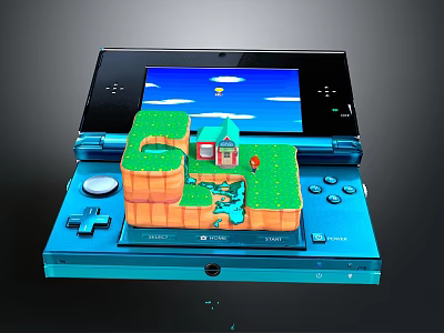 Blue Handheld Gaming Console With Screen Gameplay And 3D Scene Model 3d model