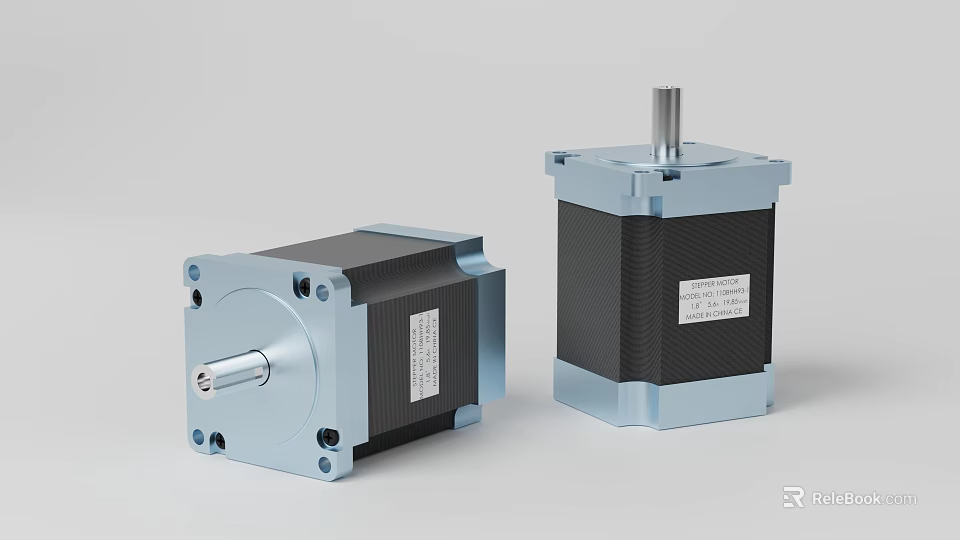 High Precision Industrial Equipment Stepper Motors With Durable Metal Housing Black Coils And Labeled Parts 3d model 