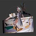 Fantasy Female Character And Magical Creature With Staff Standing On Colorful Platform