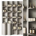 Modern Retail Display Shelves with Organized Bottles Candles and Decorative Boxes